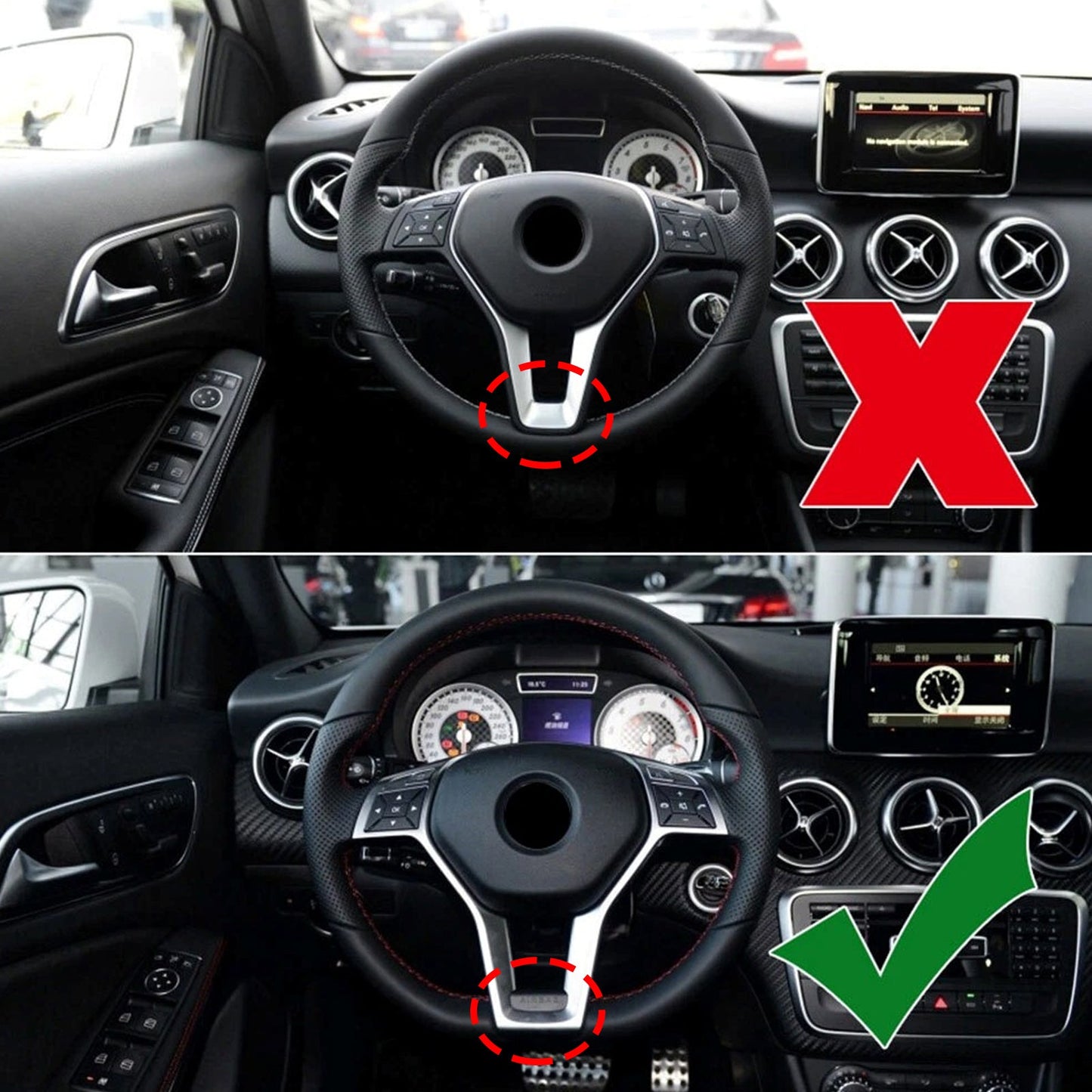 Rivestimento per volante cromato argento per Mercedes Benz W204 W207 W212 Classe C