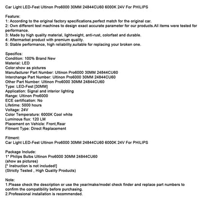 Luce auto LED-Fest Ultinon Pro6000 30MM 24844CU60 6000K 24V per PHILIPS