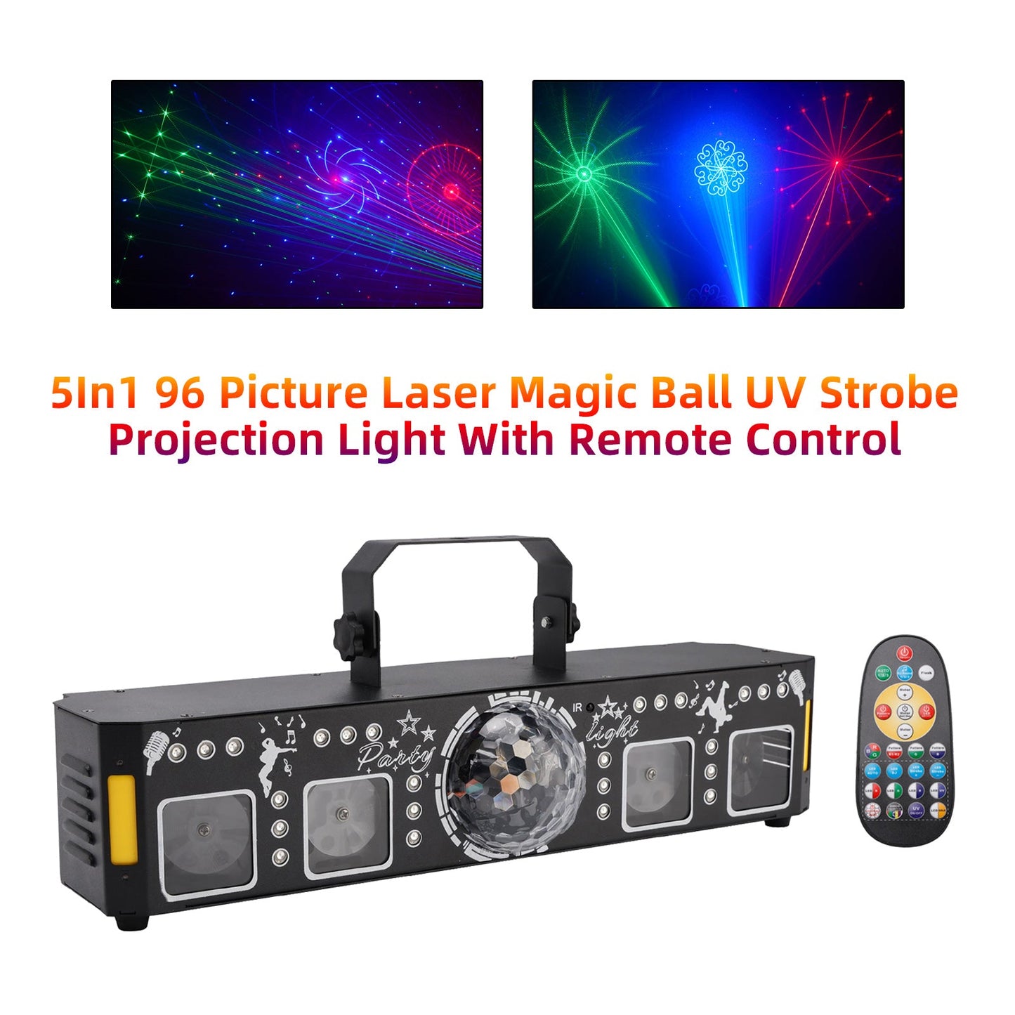 Luce di proiezione stroboscopica UV con sfera magica laser 5 in 1 da 96 immagini con telecomando