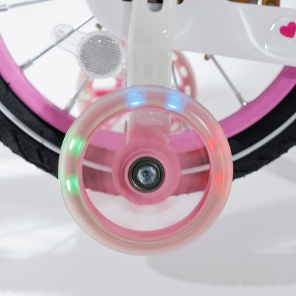 Bicicletta da principessa per bambini da 18" per ragazze, con ruote da allenamento rimovibili, rosa/viola