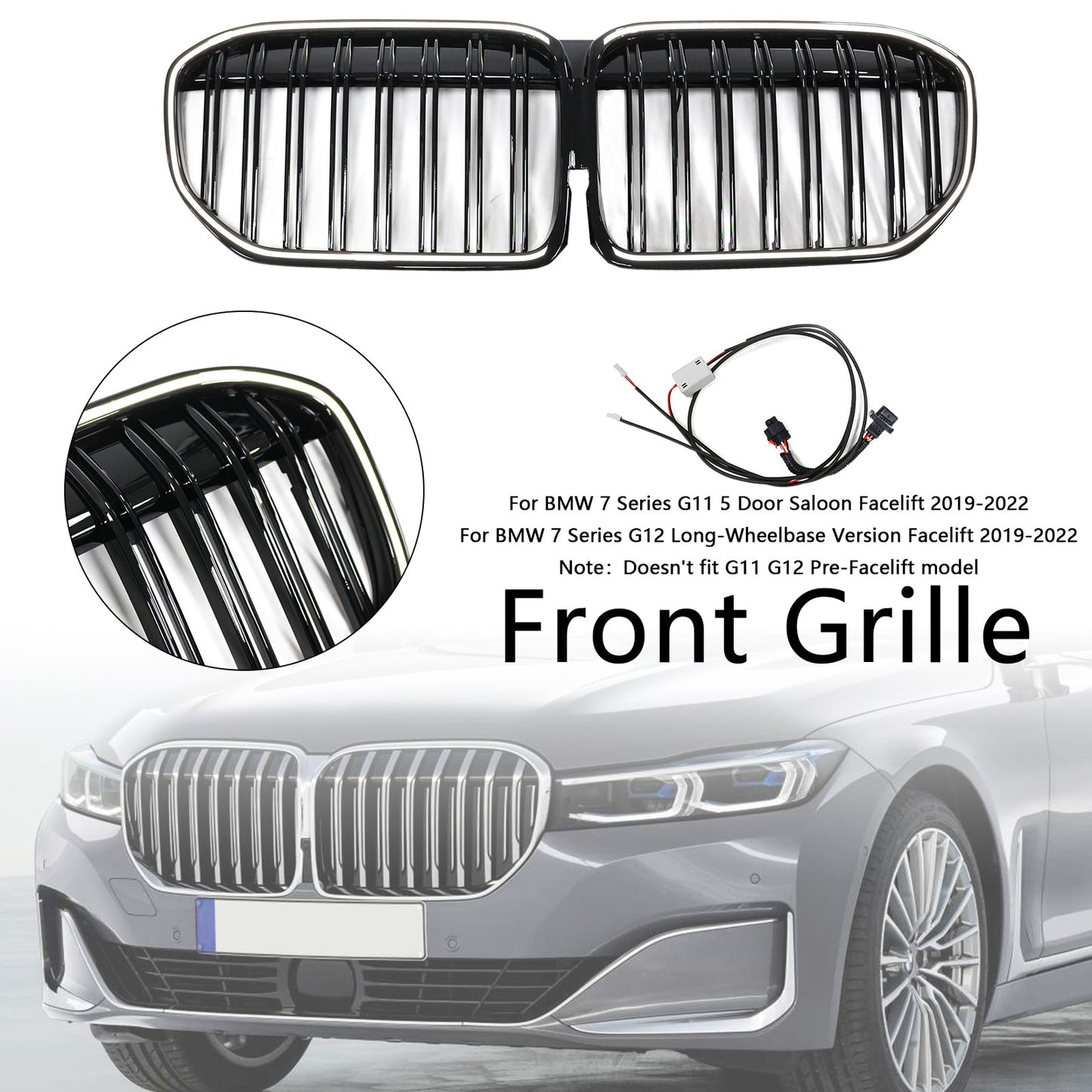 Griglia anteriore nera lucida a doppia stecca per BMW Serie 7 G11 G12 2019-2022