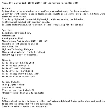 Fendinebbia anteriore sinistro/destro 2N11-15201-AB per Ford Transit 2006-2014