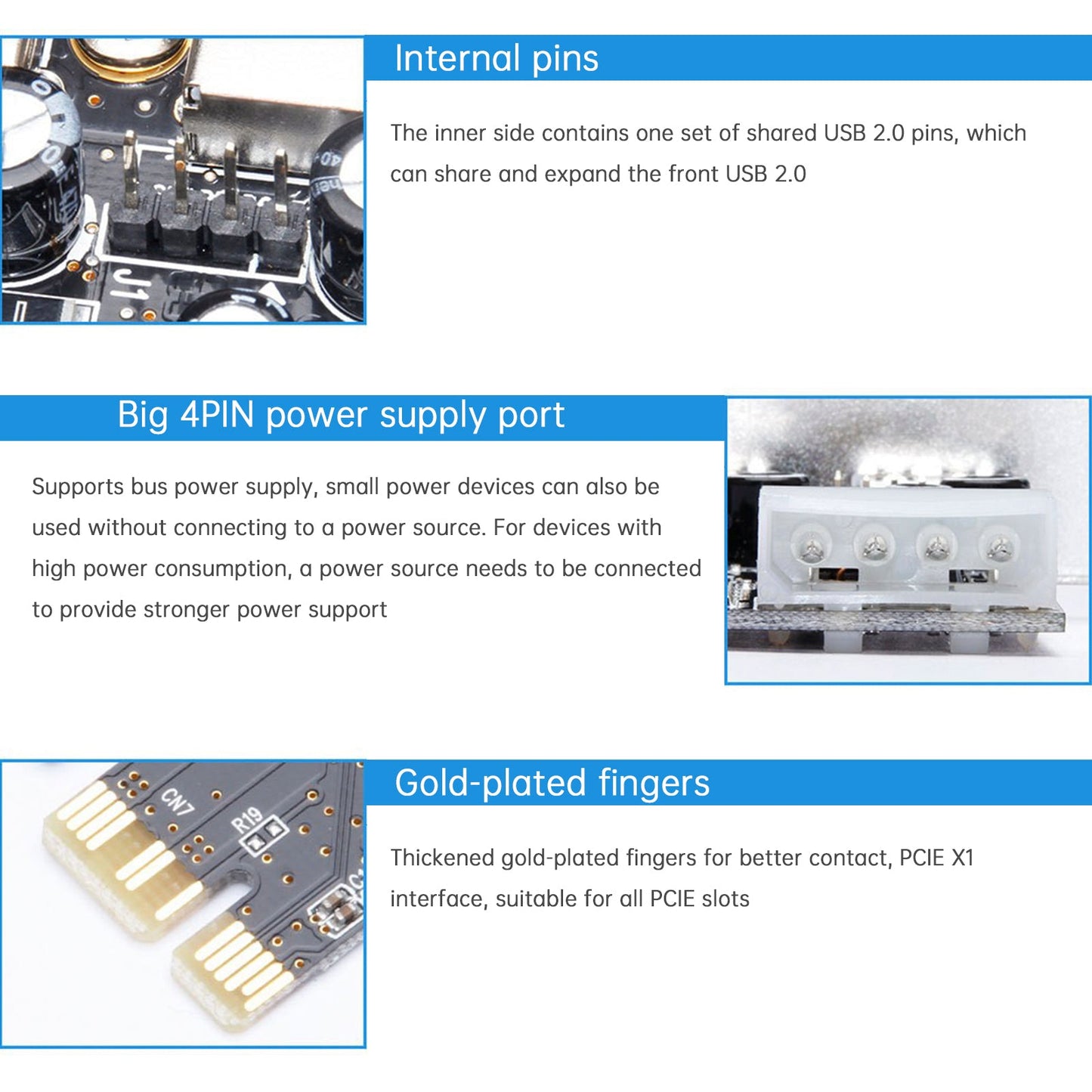 Scheda di espansione HUB 2.0 PCIE a USB 2.0, scheda adattatore Moschip, alimentazione a 4 pin