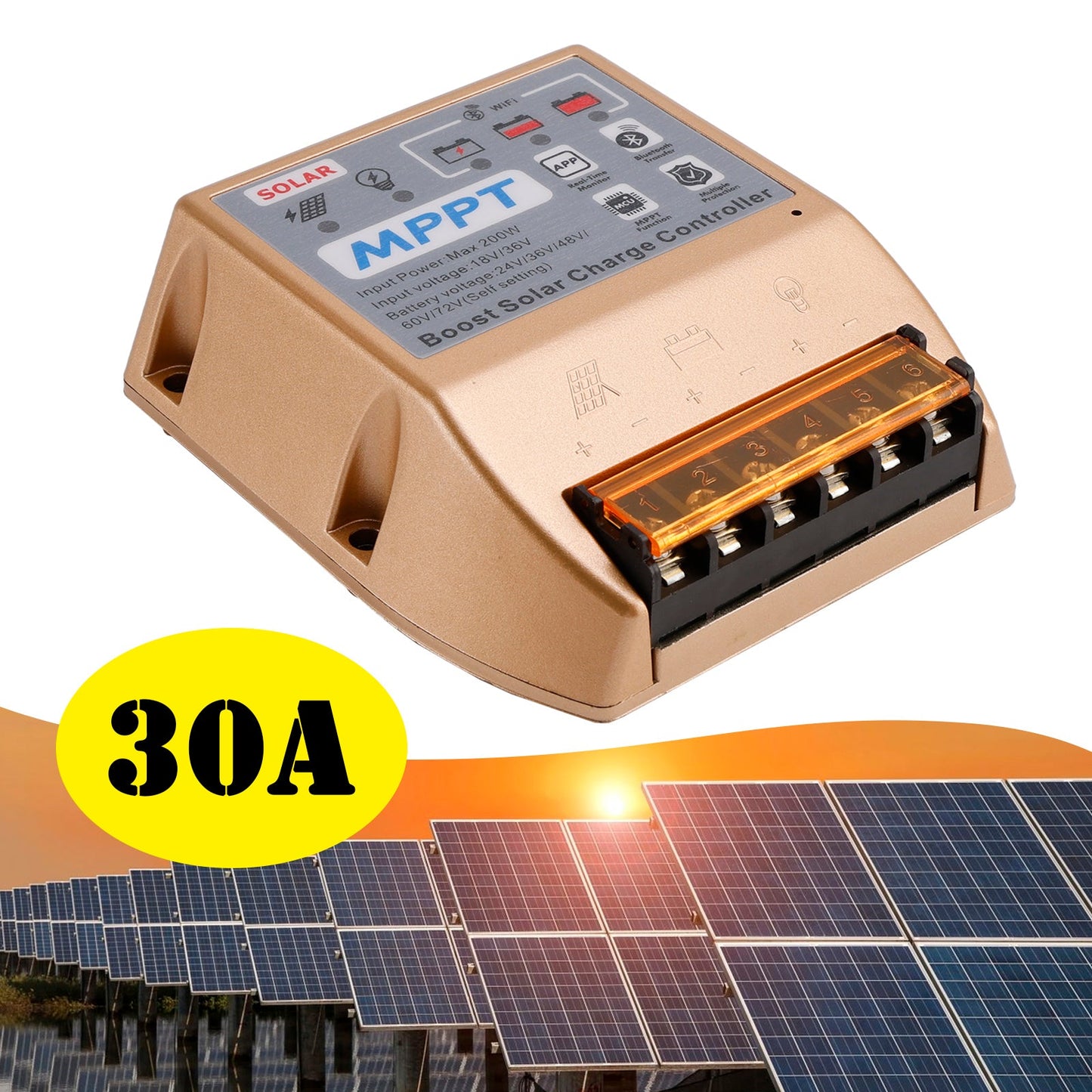 Regolatore solare MPPT Boost 10A/20A/30A 24V36V48V60V72V APP mobile Controllo intelligente