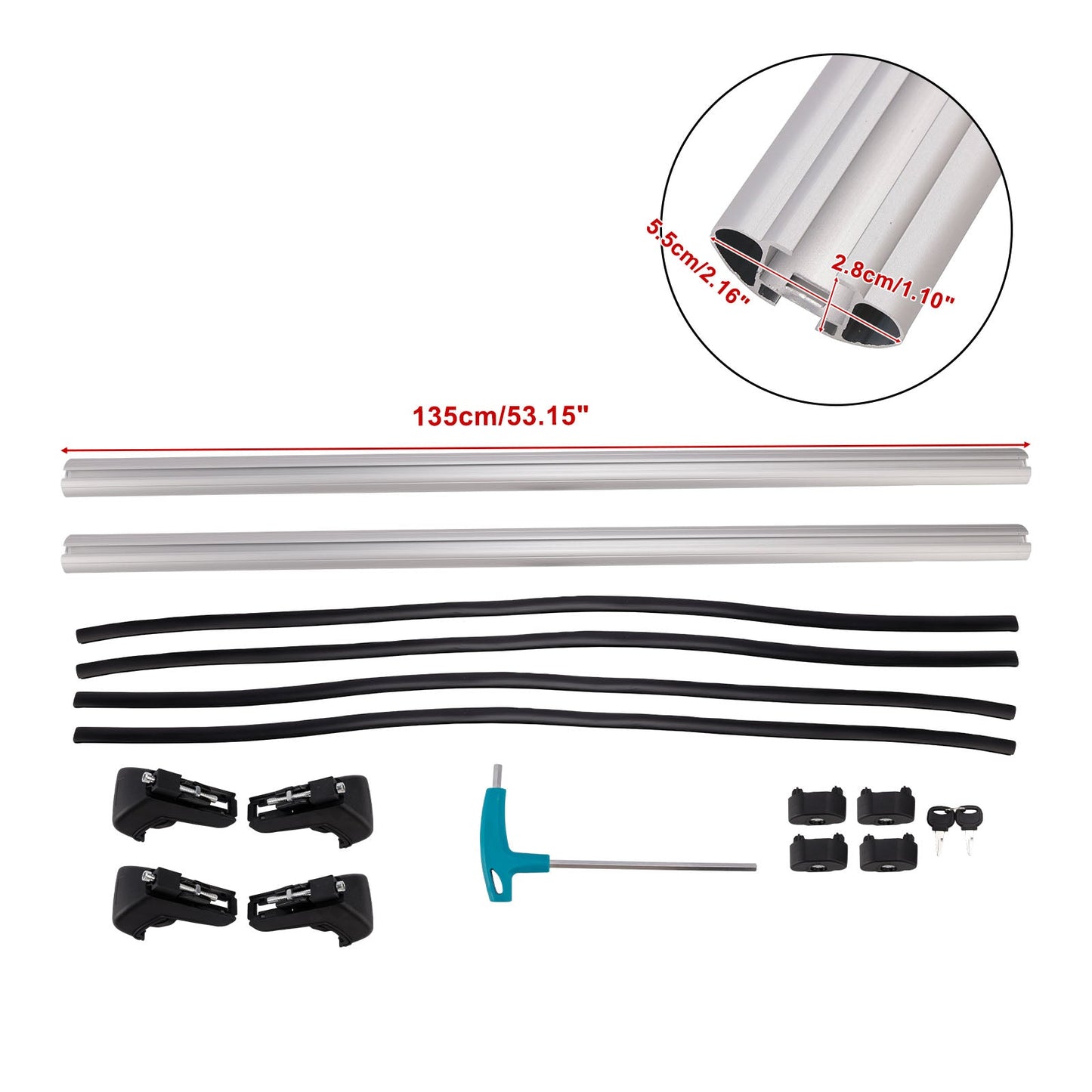 Barre trasversali universali in alluminio per portapacchi da tetto auto, con chiusura a chiave, lunghezza 135 cm.