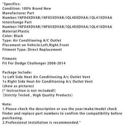 Bocchetta aria condizionata cruscotto sinistra e destra Dodge Challenger 2008-2014 1QL41XDVAA 1QL40XDVAA