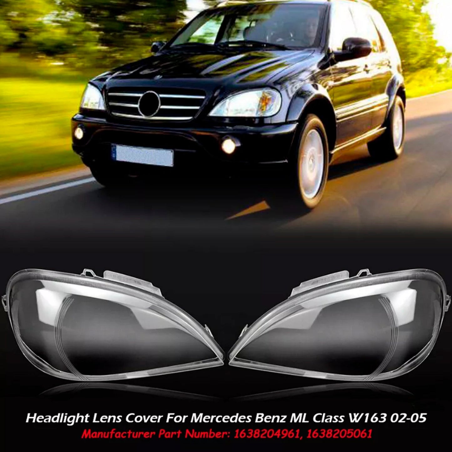 2002-2005 Mercedes Benz Classe ML W163 2 pezzi Vetro trasparente per fari anteriori