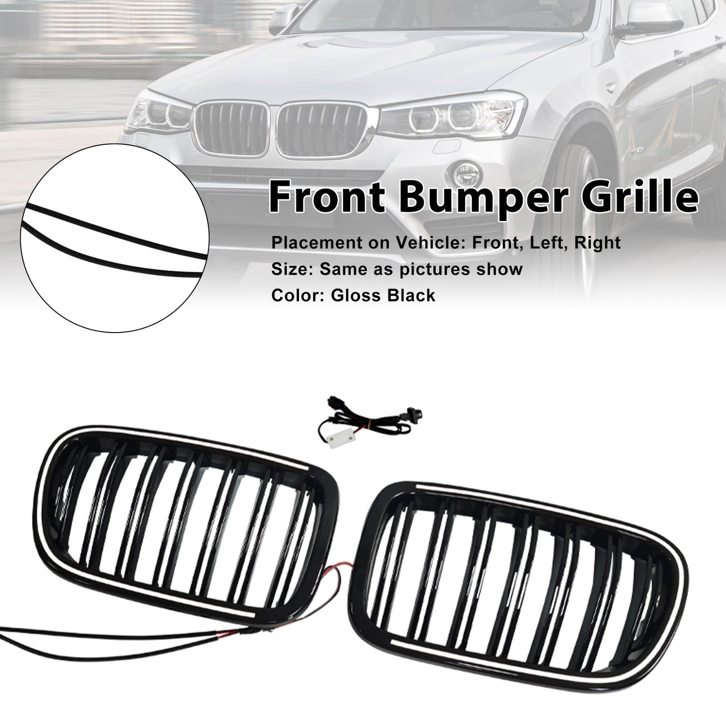 Griglia anteriore a doppio rene nera per paraurti, compatibile con BMW X3 F25 2011-2014.