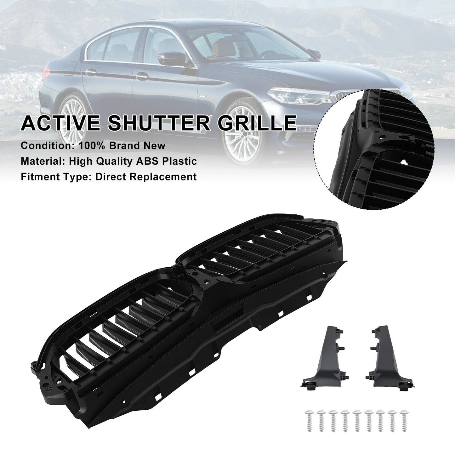 Griglia anteriore attiva a lamelle per BMW G30 G31 2017-2020, codici prodotto 51747497279 e 51137497281.