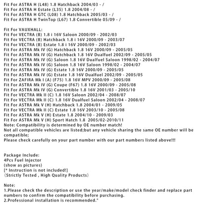 4 pezzi iniettori carburante per Vauxhall Astra Vectra Zafira 1.8L 90536149 5WK93151