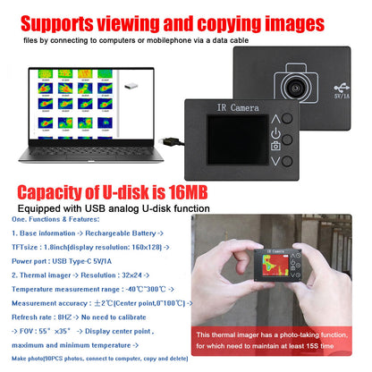 Tester di temperatura con telecamera a infrarossi 2 in 1, termocamera con sensore di immagine da 1,8 pollici