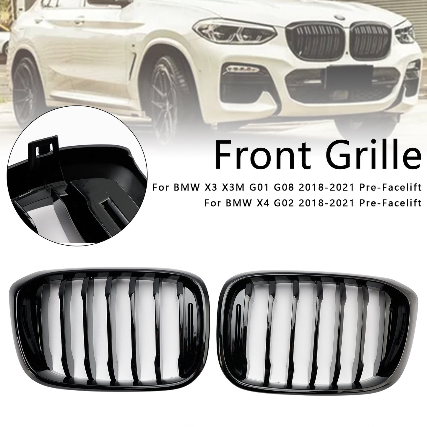 Griglia anteriore a rene nera lucida BMW X4 G02 X3 G01 G08 2018-2021 51138469959