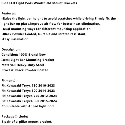 Staffe di montaggio per parabrezza con luci LED laterali per Kawasaki Teryx Teryx4