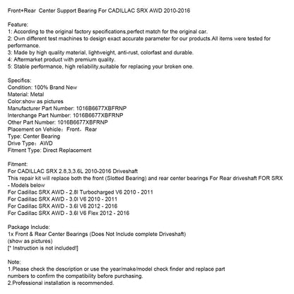 2012-2016 Cadillac SRX AWD - Cuscinetto di supporto centrale anteriore+posteriore Flex V6 da 3,6 l 1016B6677XBFRNP