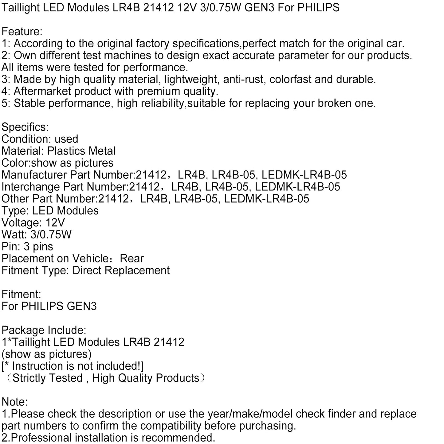 Moduli LED per fanali posteriori LR4B 21412 12V 3/0,75W GEN3 5-3Pin per PHILIPS