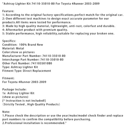 Kit accendicenere per Toyota 4Runner 2003-2009 74110-35010-B0 7411035010B0