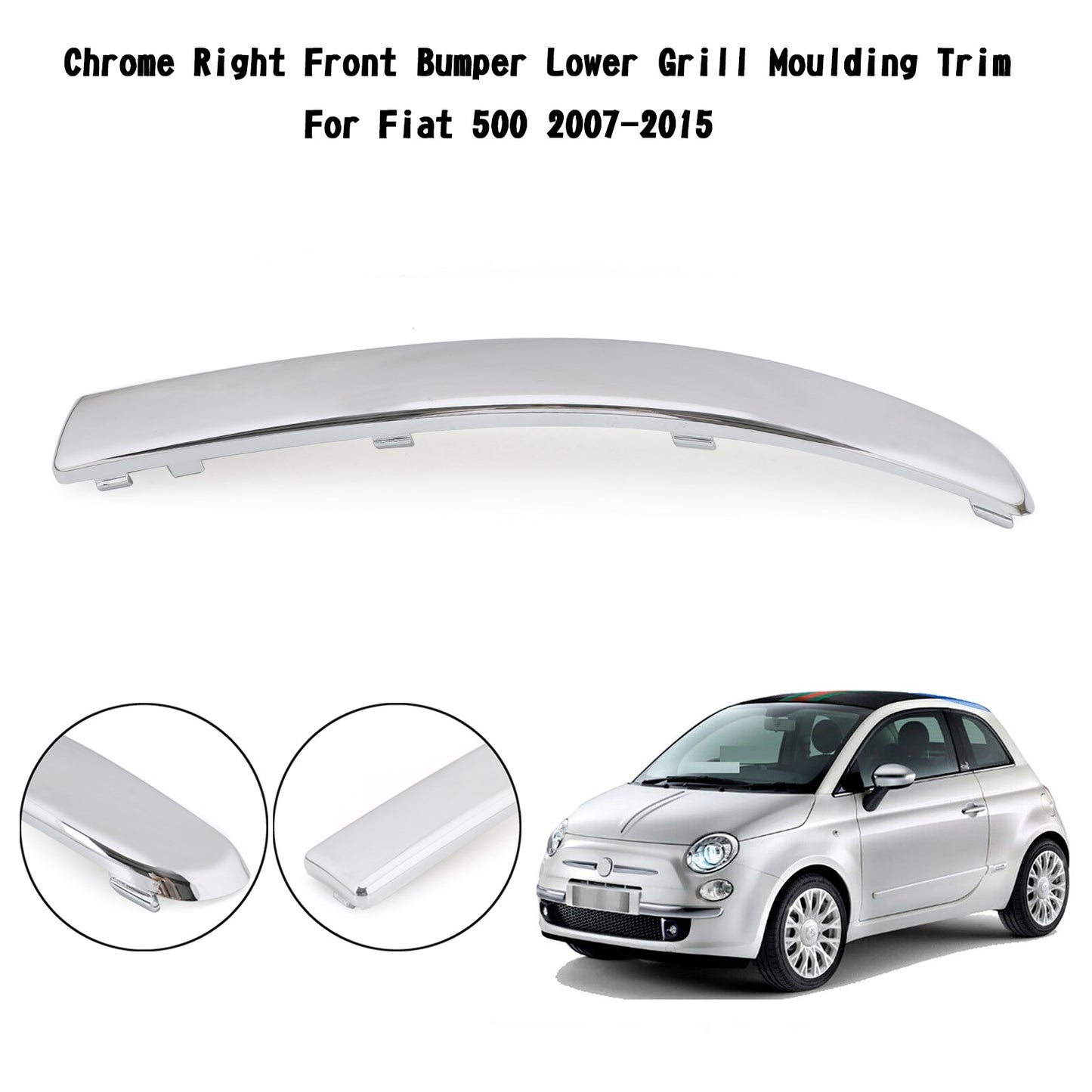 Cromo Giusto Fronte Bumper Inferiore Moulding Per Fiat 500 2007-15