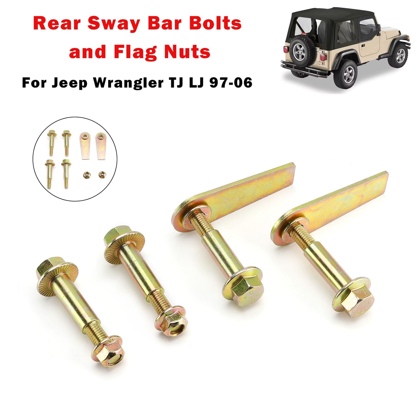 Bulloni e dadi a bandiera per barra stabilizzatrice posteriore per Jeep Wrangler TJ LJ 1997-2006