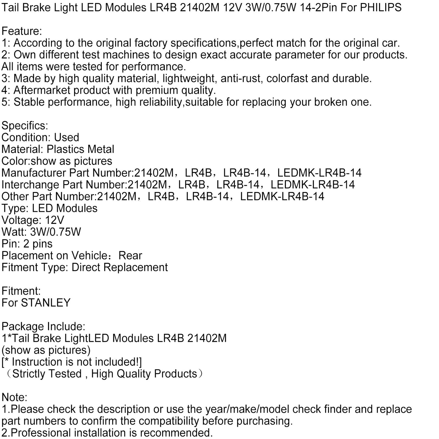 Moduli LED per luce di stop posteriore LR4B 21402M 12V 3W/0,75W 14-2Pin per PHILIPS