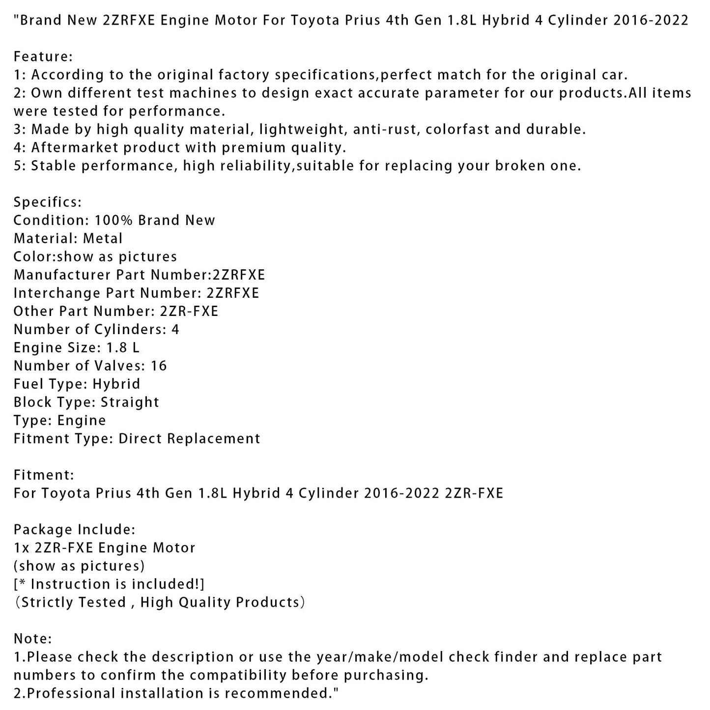 Nuovo motore 2ZRFXE per Toyota Prius 4a generazione 1.8L ibrido 4 cilindri 16-2022