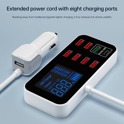 Caricabatterie USB PD5V1A QC3.0 con display, piccolo caricabatteria per auto a 8 porte, accendisigari