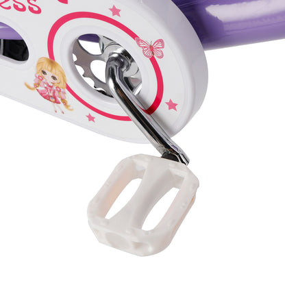 Bicicletta da principessa per bambini da 18" per ragazze, con ruote da allenamento rimovibili, rosa/viola