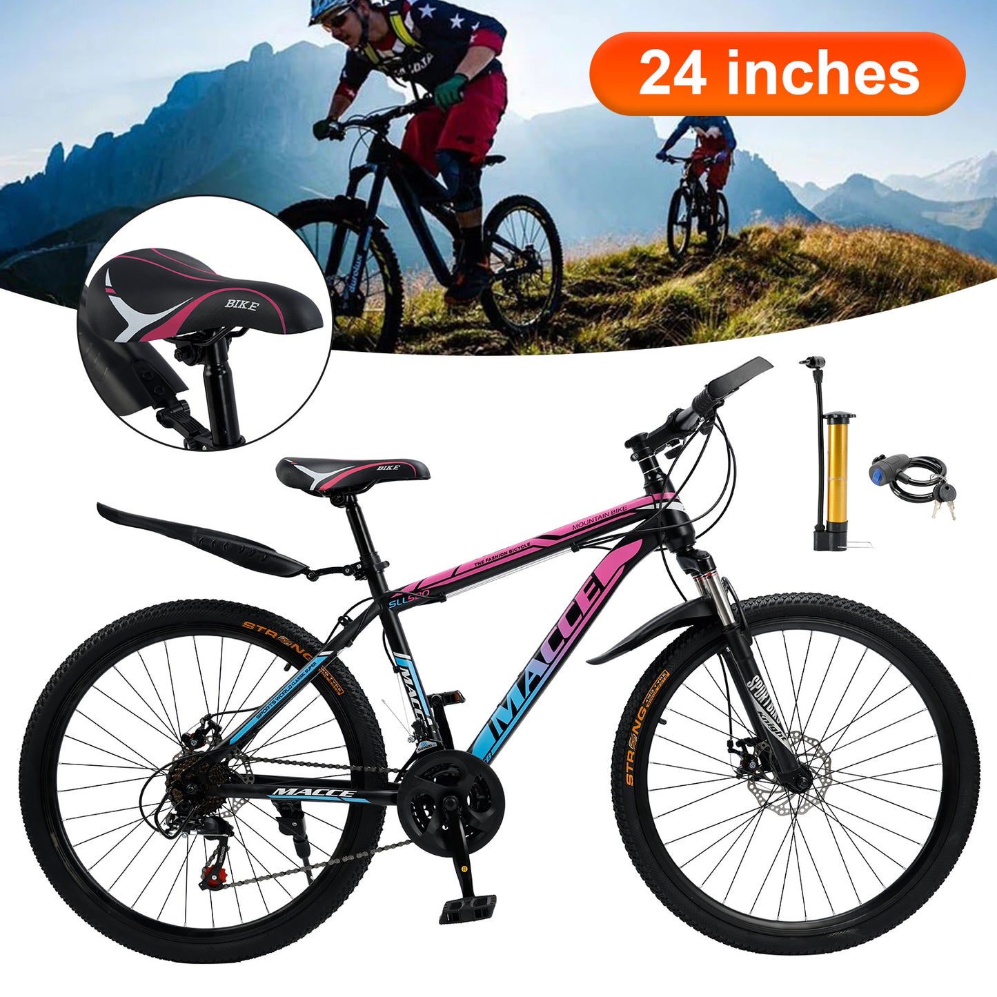 Ruota da 24 "a raggio 24 velocità in bicicletta per la mountain mountain mtb con blu da parafango+rosa