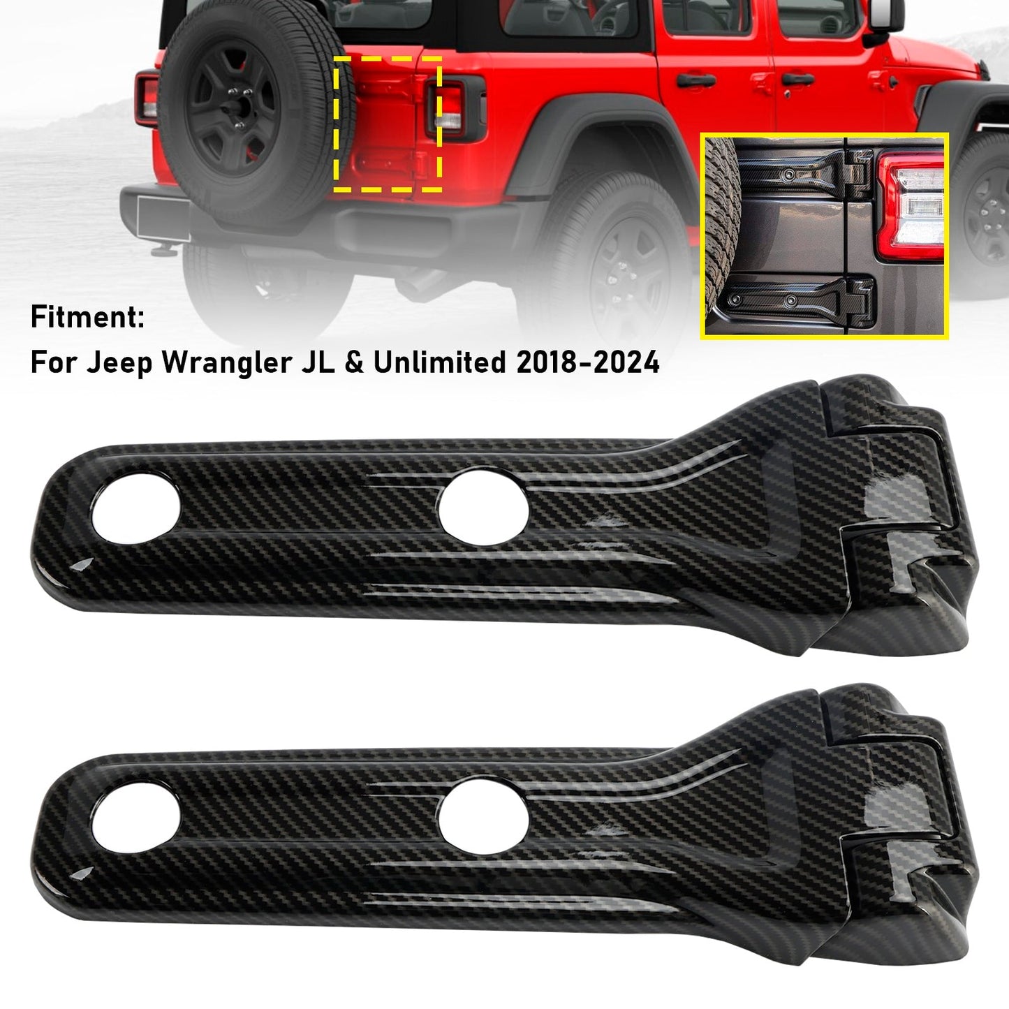 Rivestimento cerniera portellone posteriore in fibra di carbonio per Jeep Wrangler JL 2018-2024