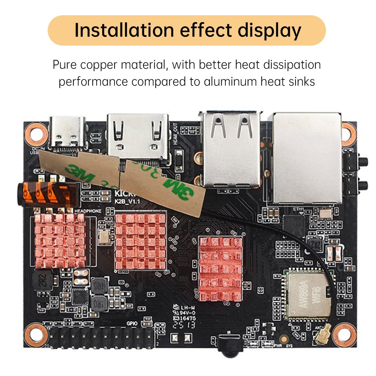 Dissipatore di calore per scheda di sviluppo Quanzhi H618, radiatore in rame puro per Kickpi K2B
