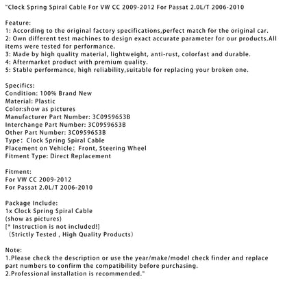 Cavo a spirale con molla di ritorno per VW CC 2009-2012 per Passat 2.0L/T 2006-2010