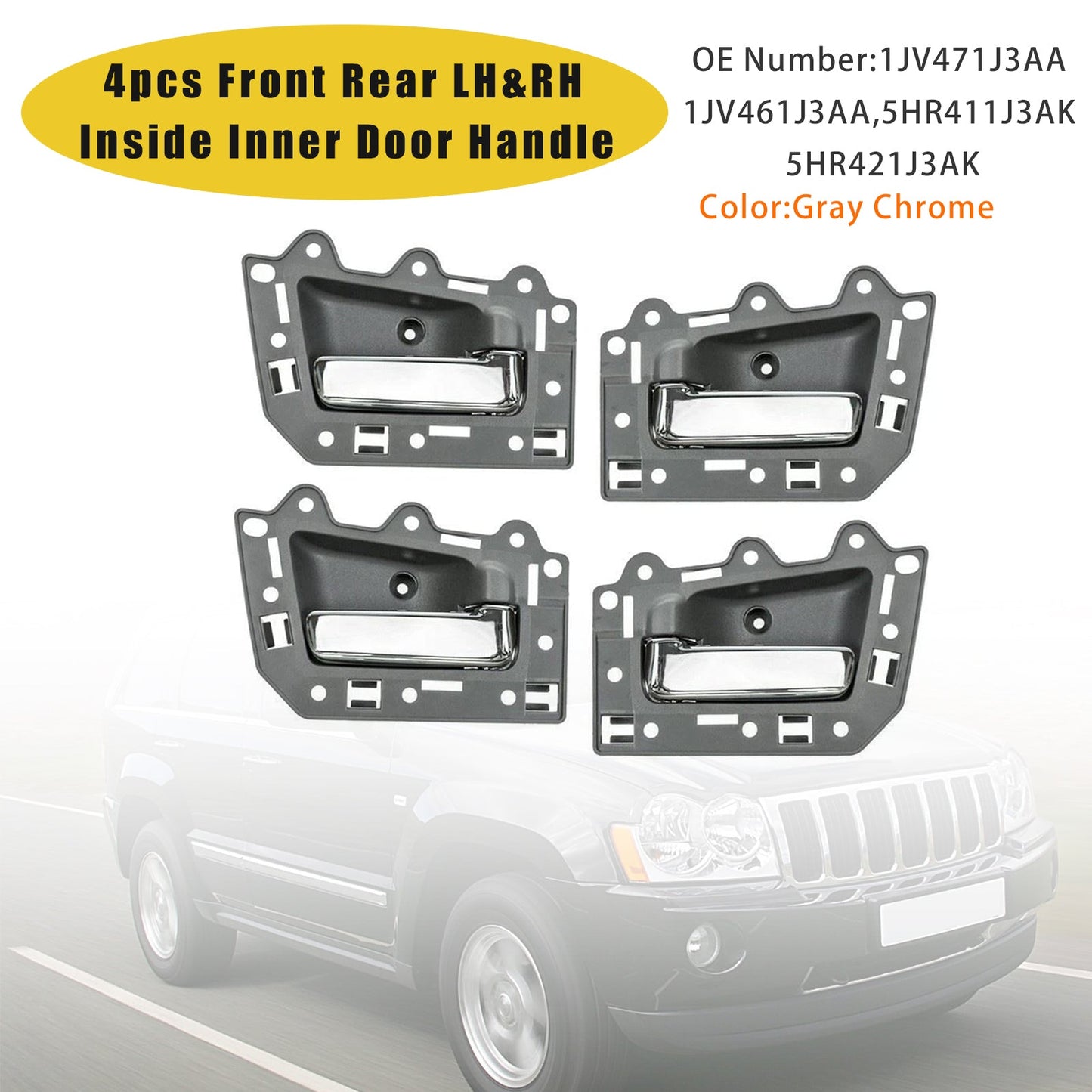 4 pezzi Maniglia interna porta anteriore posteriore cromata per Jeep Grand Cherokee 2005-2011