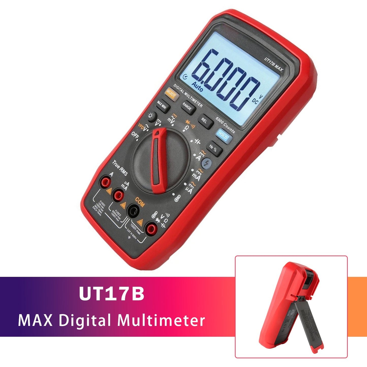 Multimetro digitale UT17B MAX con commutazione funzione CC/CA e misurazione C/V/I/R.