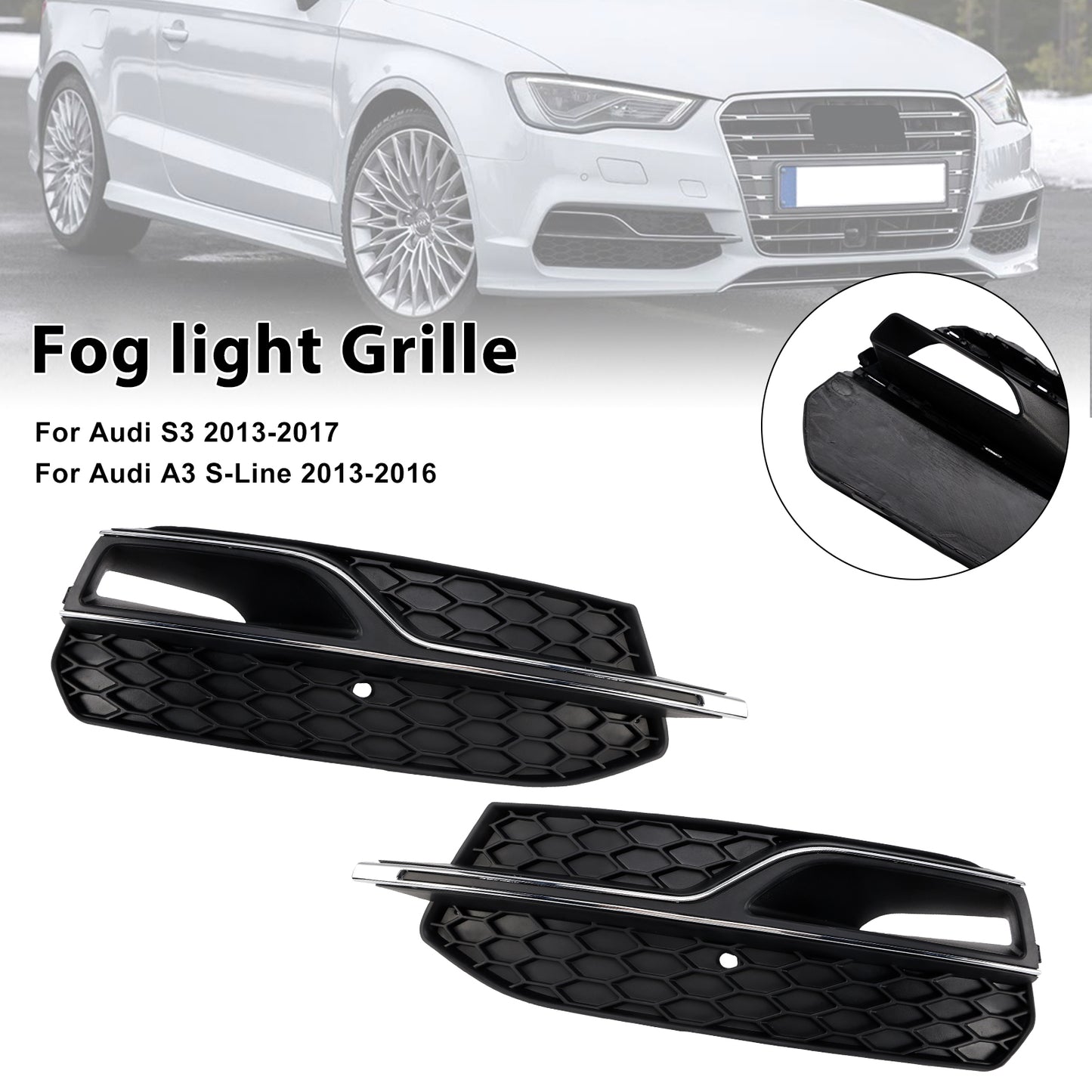 Front Lower Fog Light Cover Grill Grille Per AUDI A3 S3 S-Line 2013-2016