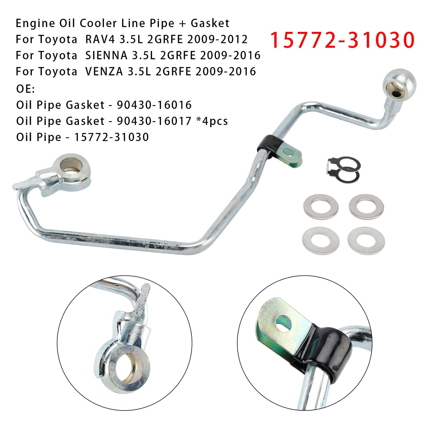 Tubo di collegamento del radiatore dell'olio motore 2GRFE 15772-31030 + guarnizioni per Toyota Avalon Camry