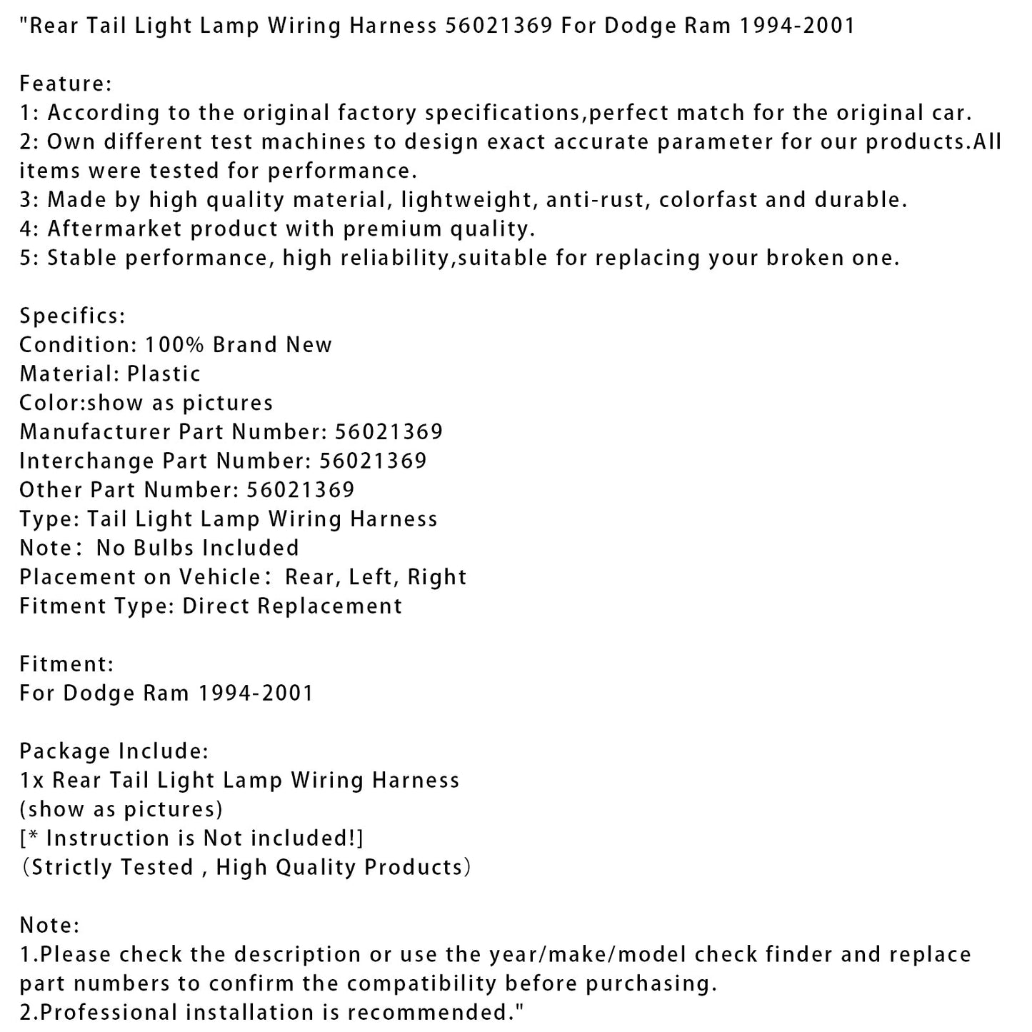 Cablaggio fanale posteriore Dodge Ram 1994-2001 56021369