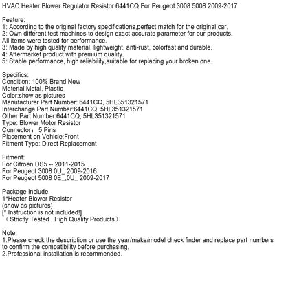 Resistenza regolatore ventola riscaldamento HVAC 6441CQ per Peugeot 3008 5008 2009-2017