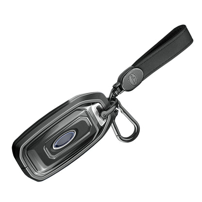 Custodia per chiave auto in TPU nero con fibbia, in lega di alluminio, per Ford.