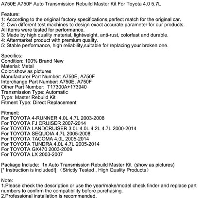 Kit di revisione principale per trasmissione automatica TOYOTA 4-RUNNER 4.0L 4.7L 2003-2008 A750E A750F