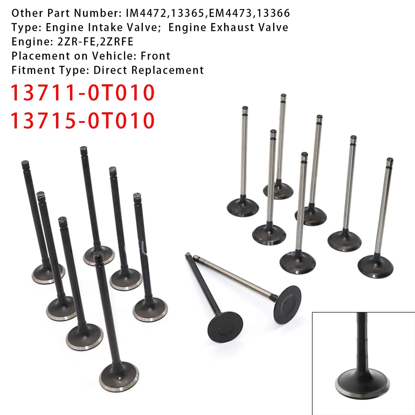 Kit valvola di aspirazione e scarico Toyota Scion L4 1.8L DOHC 2ZR-FE 16 pezzi 2008-2015