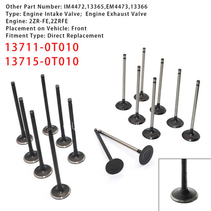 Kit valvola di aspirazione e scarico Toyota Scion L4 1.8L DOHC 2ZR-FE 16 pezzi 2008-2015