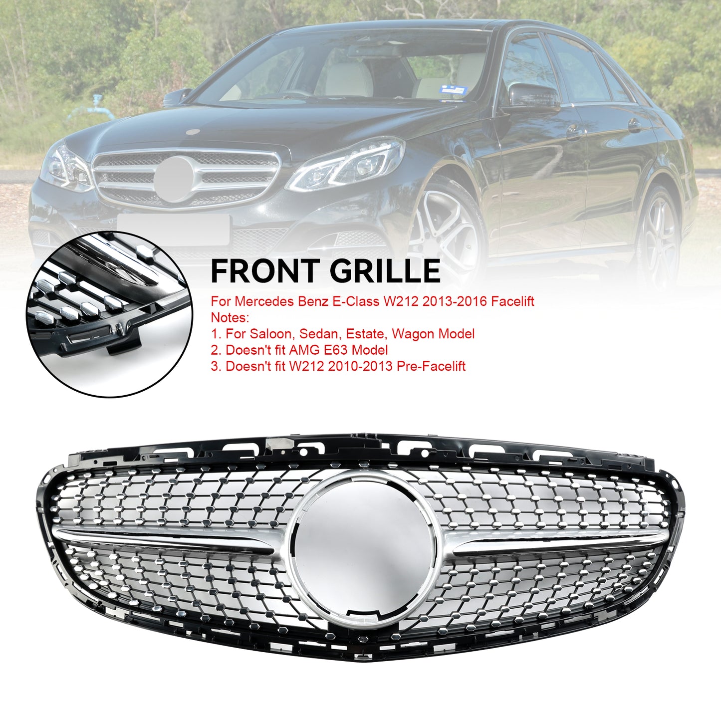 Per Mercedes Classe E W212 2013-2016 Facelift Diamond Griglia per paraurti anteriore