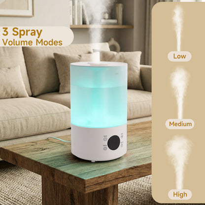 Umidificatore 4L per camera, baby e piante, silenzioso, con ugello a 360°, spegnimento automatico e luce colorata