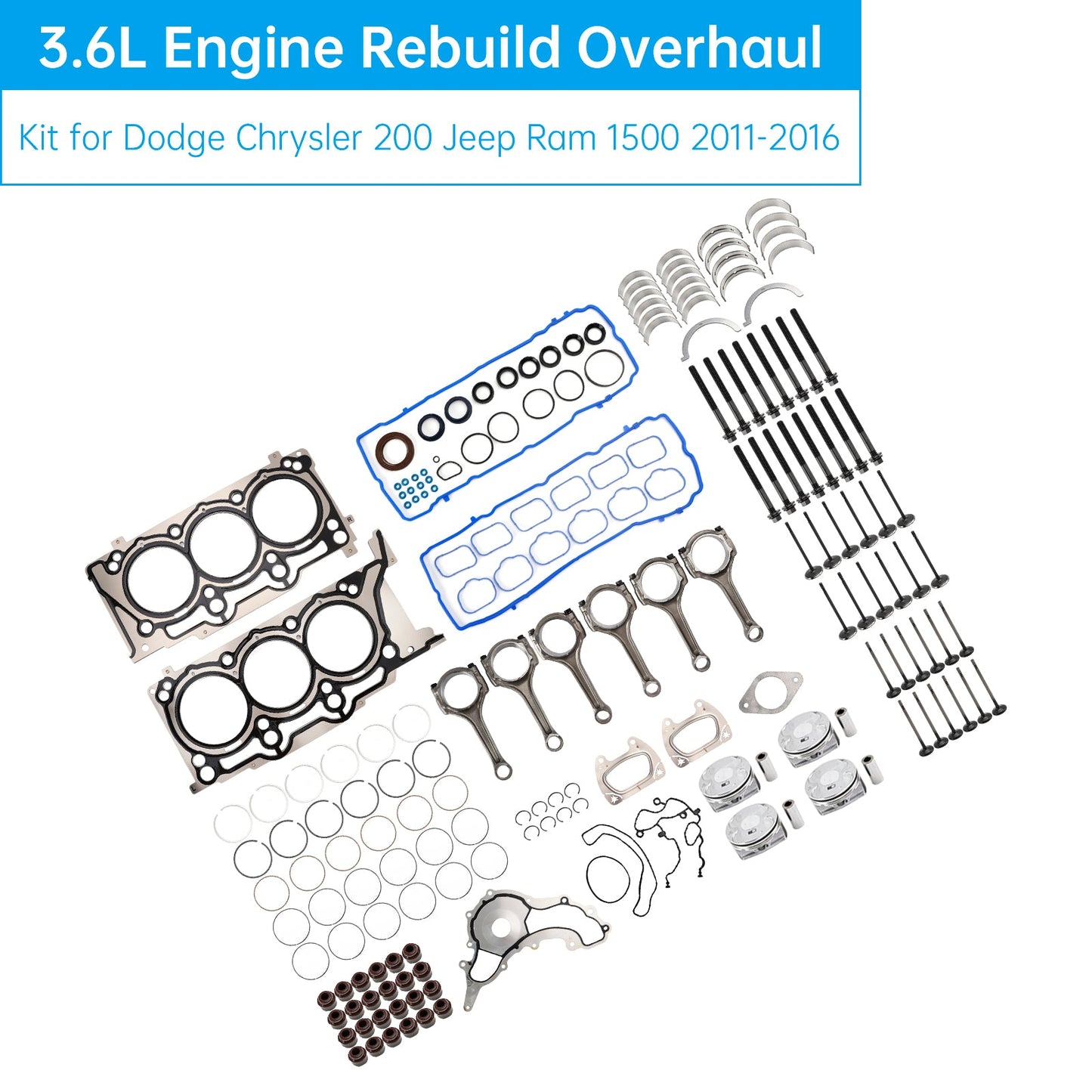 Kit di revisione e ricostruzione motore VOLKSWAGEN ROUTAN 3.6L 3604CC 220CID V6 DOHC 3.6L 2011-2014 5184088AF H1517CPA