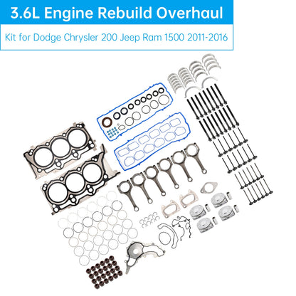 Kit di revisione e ricostruzione motore DODGE CHALLENGER 3.6L 3604CC 220CID V6 FLEX DOHC 3.6L 2011-2016 5184088AF H1517CPA