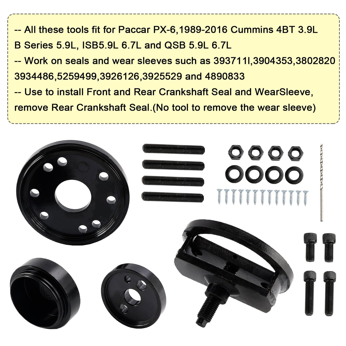 Strumento di rimozione e installazione del paraolio del'albero motore anteriore e posteriore Cummins 3.9L 5.9L 6.7L 1989-2016