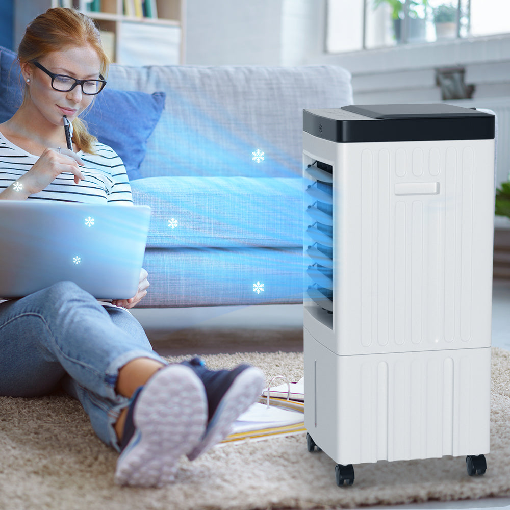 Condizionatore d'aria evaporativo portatile da 10 litri, raffrescatore evaporativo 3 in 1 con ventola e umidificatore con telecomando