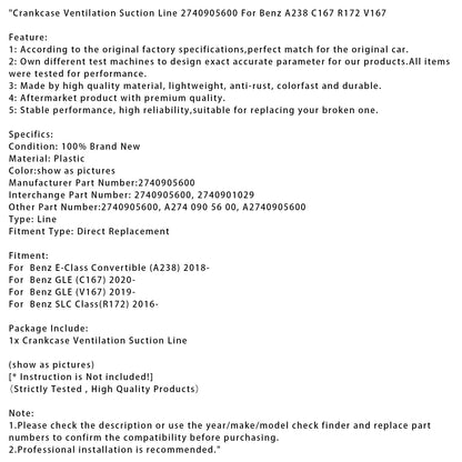 Linea di aspirazione della ventilazione del basamento Benz GLE (V167) dal 2019 in poi 2740905600