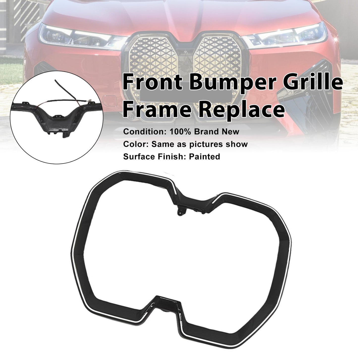 Cornice della griglia anteriore a doppio rene nera per paraurti, compatibile con BMW iX SUV 2022-2025 con LED.