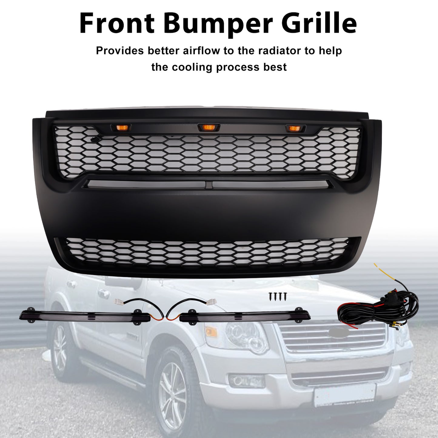 2006-2010 Ford Explorer Griglia del paraurti anteriore superiore nero con luce