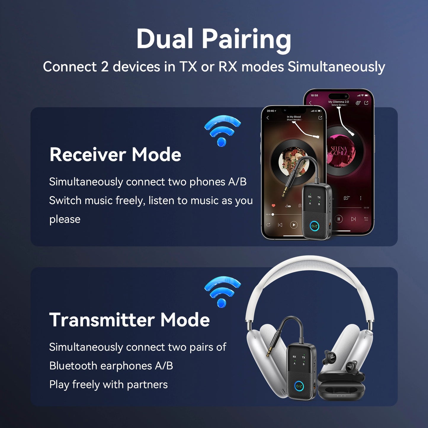 Ricevitore trasmettitore Bluetooth due in uno AUX Adattatore vivavoce per auto due a due